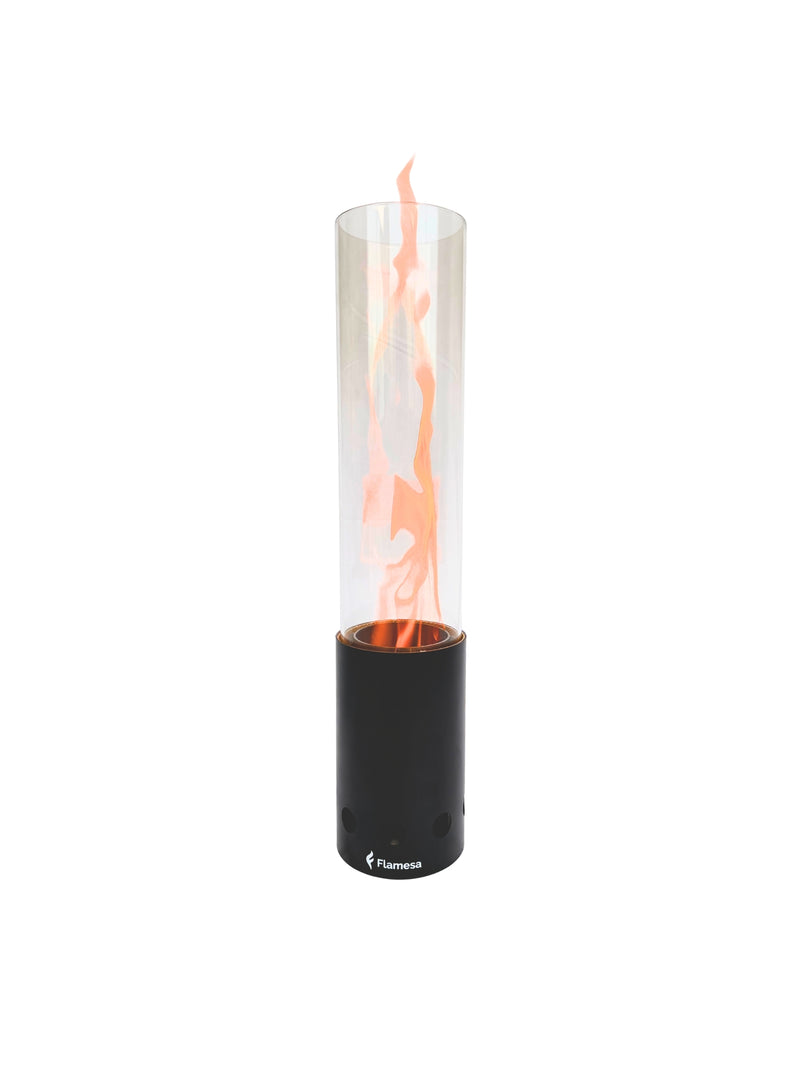 Flamesa® Pyra – kompakte und elegante schwarzes Pelletflamme für den Außenbereich