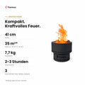 Flamesa Flame mit Angaben zu Höhe, Fassungsvermögen und Brenndauer