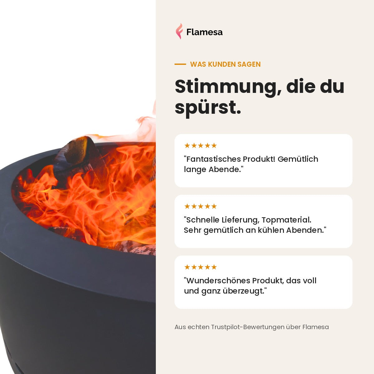 Flamesa Flame mit Kundenstimmen zum Feuererlebnis