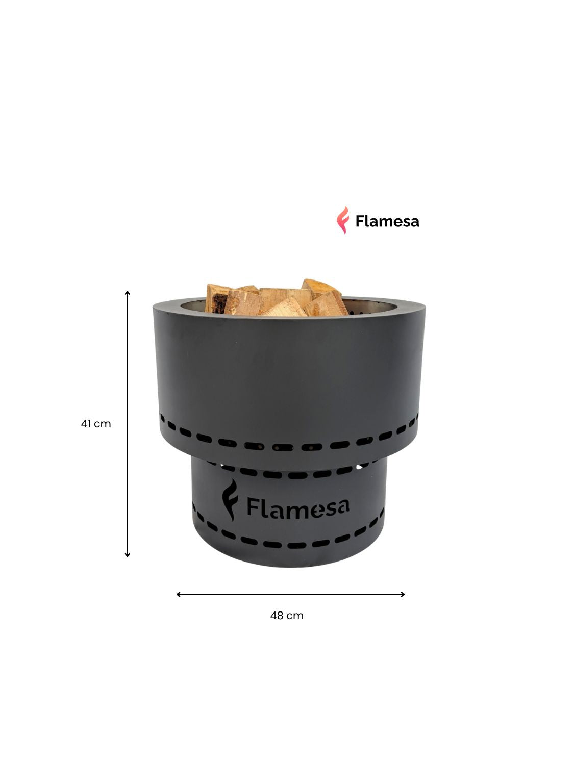 Flamesa Flame mit Maßangaben zu Höhe und Durchmesser
