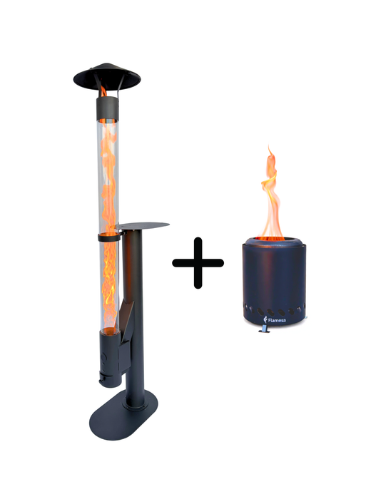 Flamesa® Lumina – Design-Pelletofen & Terrassenheizer mit Tisch für den Außenbereich